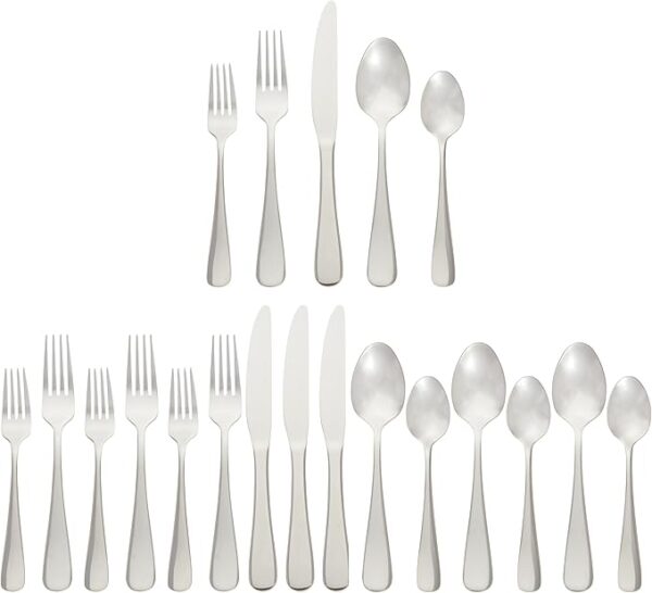 Silverware Set, Stainless Steel Flatware, 20-Piece Forks and Spoons, Service for 4, Round Edge