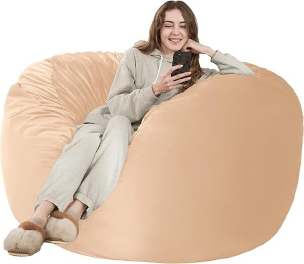 HABUTWAY Bean Bag Chair: Giant 4' Memory Foam Furniture Bean Bag Chairs for Adults with Microfiber Cover 4Ft (Khaki)