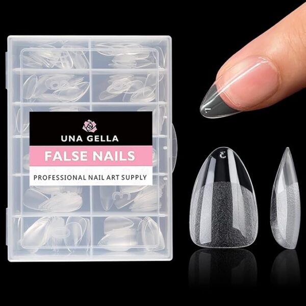UNA GELLA Short Almond Fake Nails 216pcs Pre-shape Gel Acrylic Nail Tips for Full Cover Nail