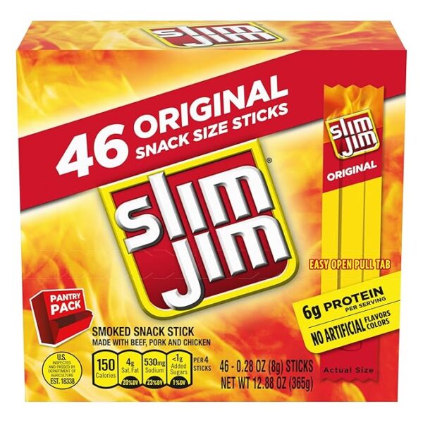 Slim Jim Smoked Meat Sticks, Original Flavor, 6g Protein Per Serving
