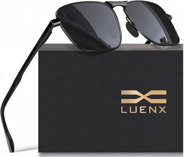 LUENX Rectangular Polarized Aviator Sunglasses for Men Retro Pilot Shades Driving UV400 Protection