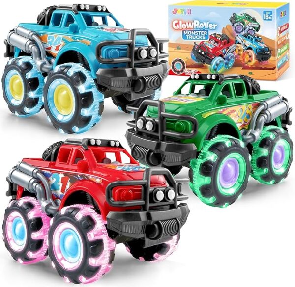 3Pack Monster Truck Toy - Toy Truck with Flashing LED Wheels